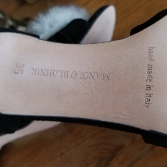 Manolo Blahnik Shoes / Heels / Pumps Black Suede Lush Chinchilla Rose Size 5 - Picture 10 of 11